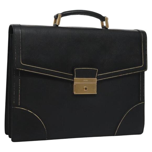 PRADA Business Bag Safiano Leather Black Gold - Picture 1 of 16
